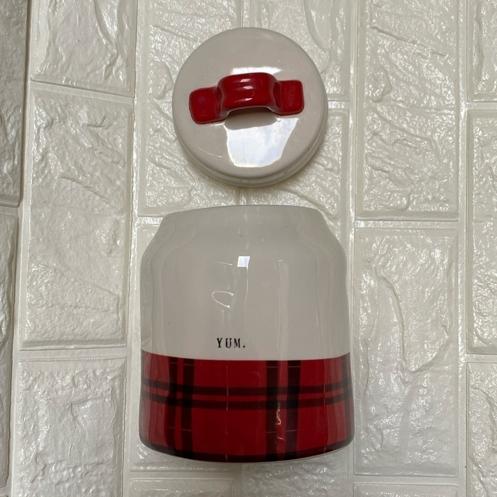 Rae Dunn Plaid Canister YUM